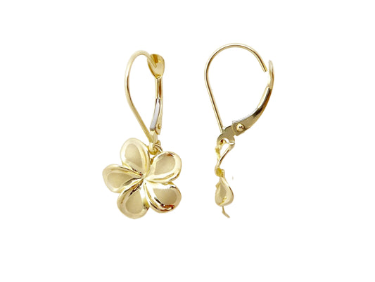 14K Plumeria Lever Back Earring #4 — Hawaiian jewelry from Ashley's Gift Shop