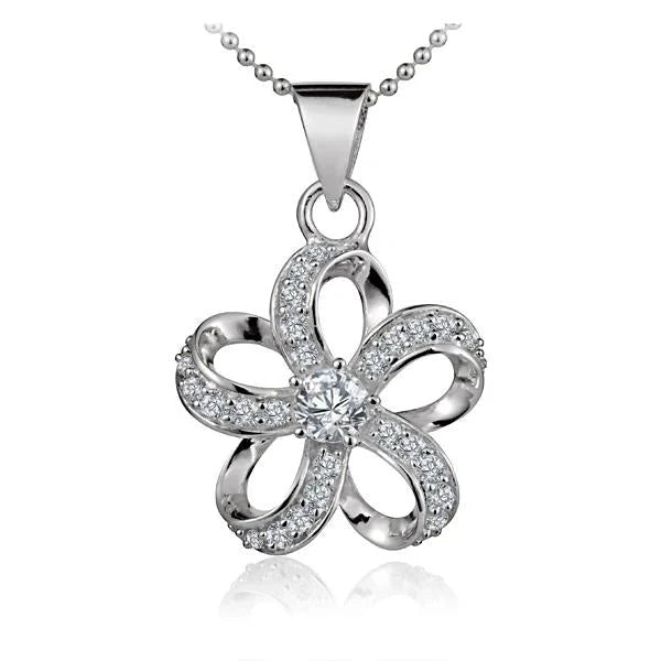Hawaiian 925 Sterling Silver plumeria Outline CZ pendant with detailed flower design.