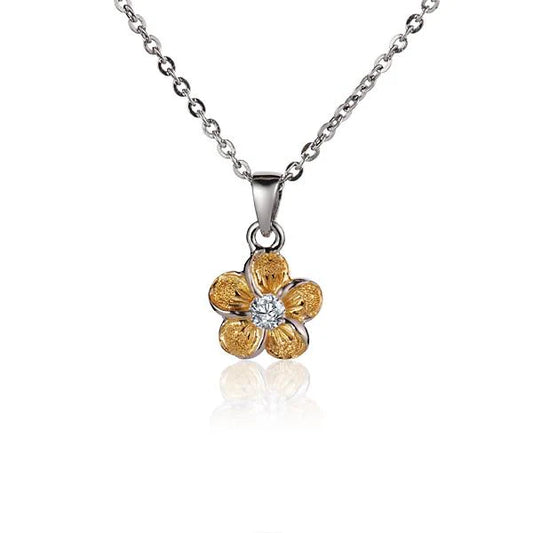 Yellow gold Plumeria Raised Sand pendant, 10mm size, featuring detailed floral design, from Ashley's Gift Shop.