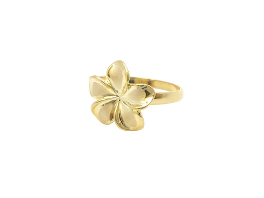 Hawaiian 14K Gold plumeria ring size 4 with intricate floral design.