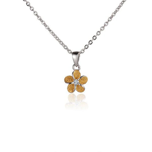 8mm Plumeria Sand YG pendant from Ashley's Gift Shop featuring a floral design in yellow gold finish.