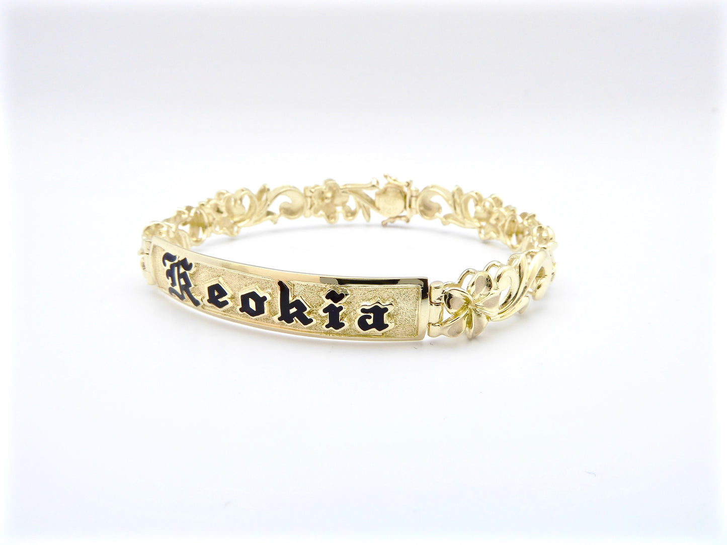 Plumeria Scroll Link Bracelet w/ Raised Name image 0