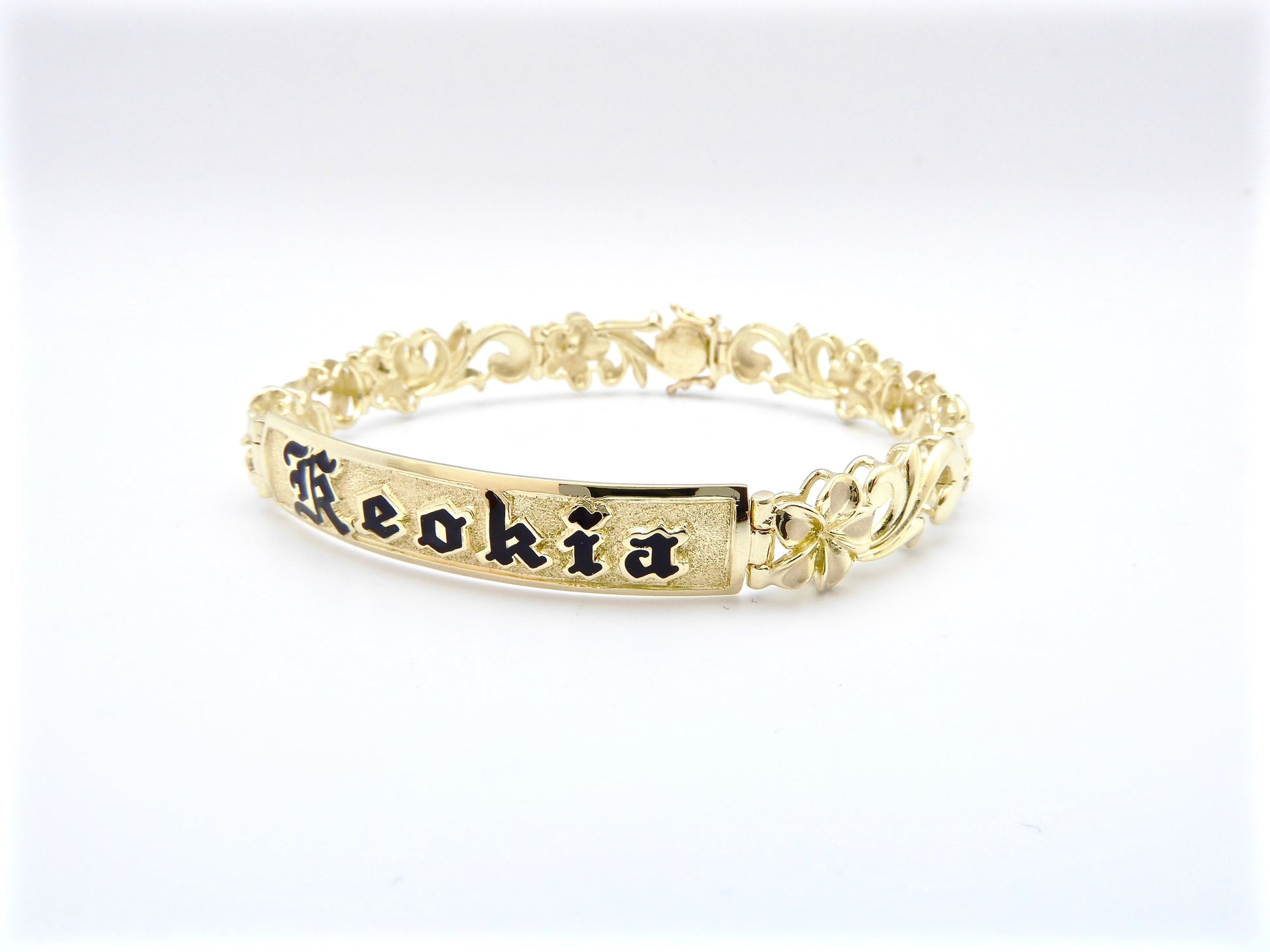 Plumeria Scroll Link Bracelet w/ Raised Name image 0