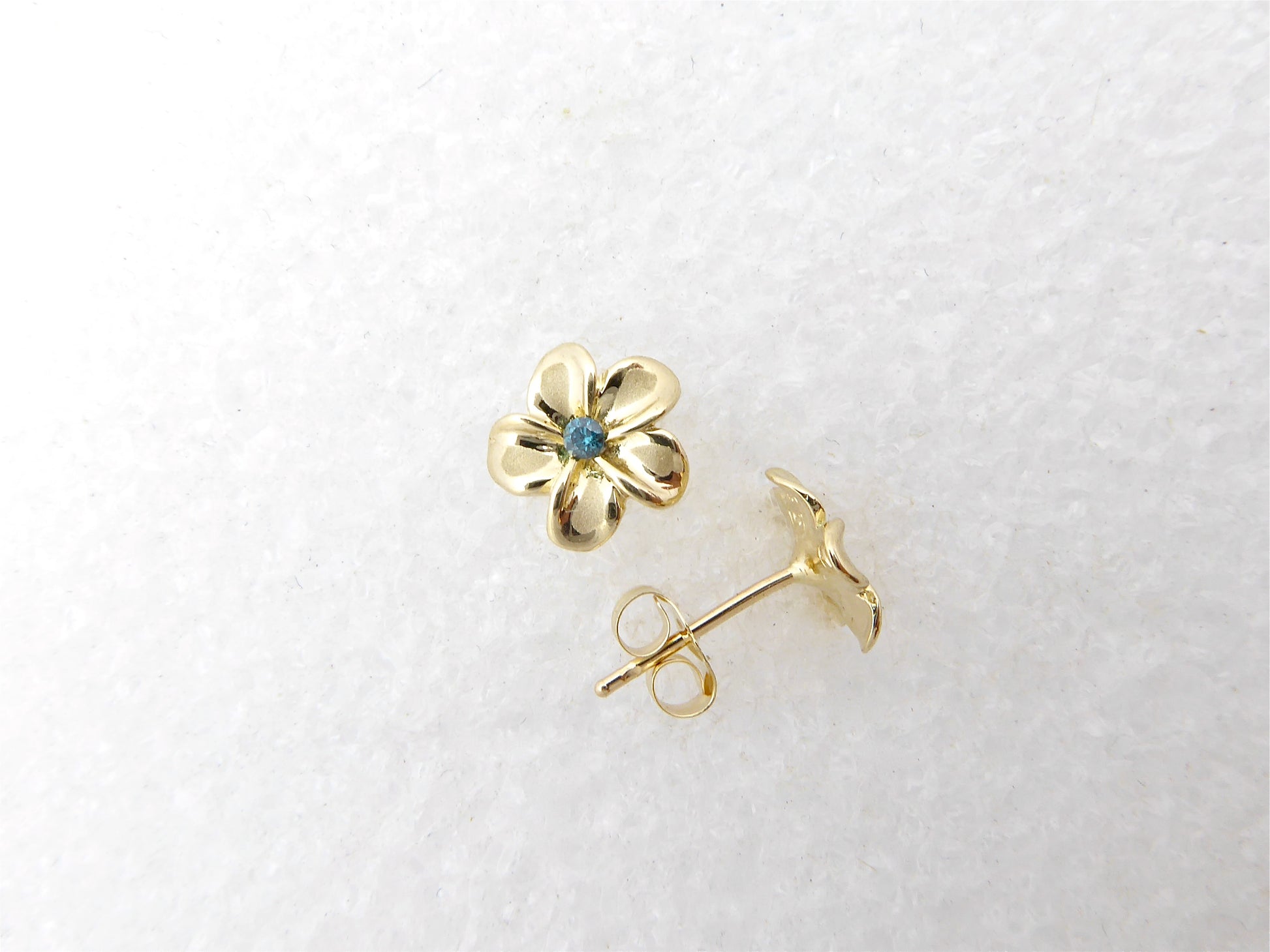 Plumeria w/ 4pt. Blue Diamond Earring #1 image 0