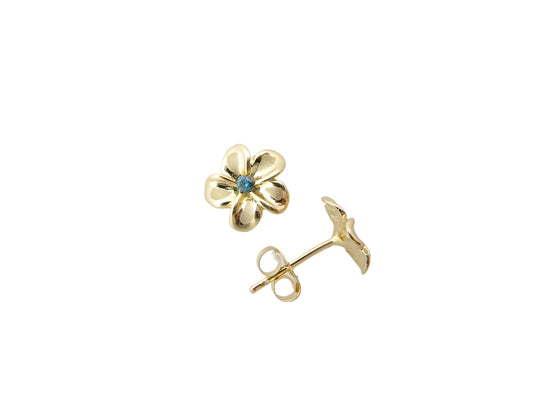 14K Plumeria w/ 4pt. Blue Diamond Earring #1 — Hawaiian jewelry from Ashley's Gift Shop
