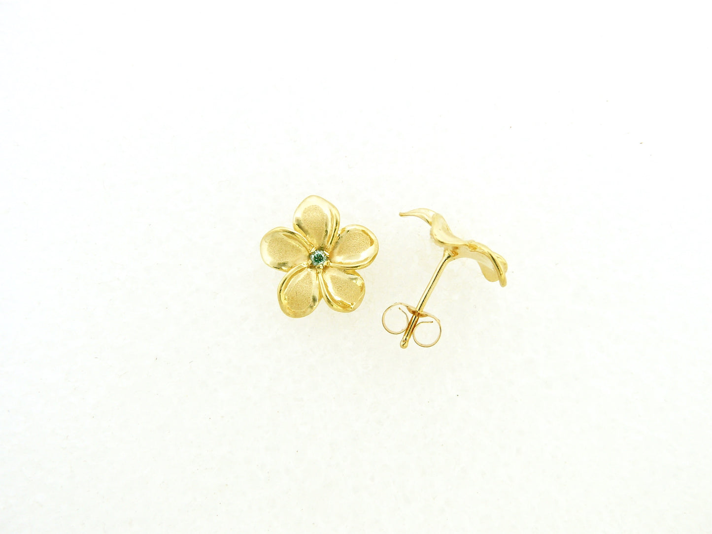 Plumeria w/ 4pt. Blue Diamond Earring #2 image 0
