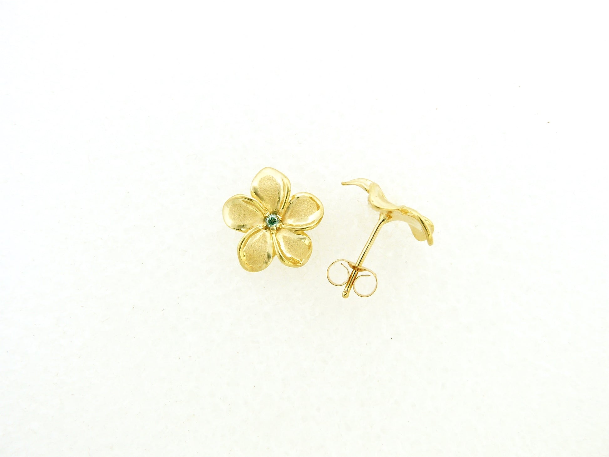 Plumeria w/ 4pt. Blue Diamond Earring #2 image 0