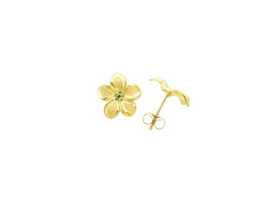 14K Plumeria w/ 4pt. Blue Diamond Earring #2 — Hawaiian jewelry from Ashley's Gift Shop