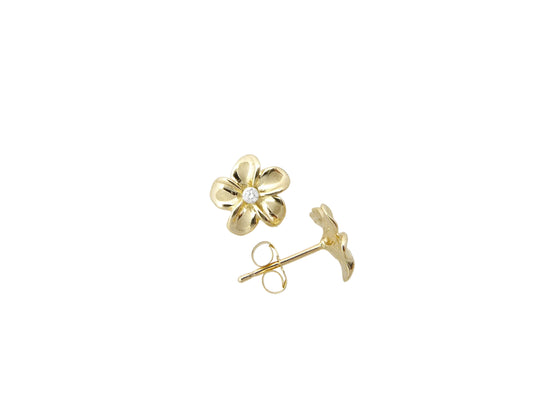 14K Plumeria w/ 4pt Diamond Earring #1 — Hawaiian jewelry from Ashley's Gift Shop