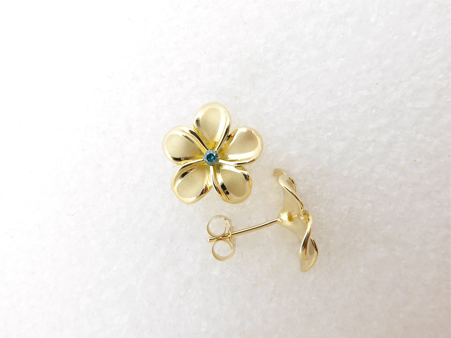 Plumeria w/ 6 pt. Blue Diamond Earring #3 image 0