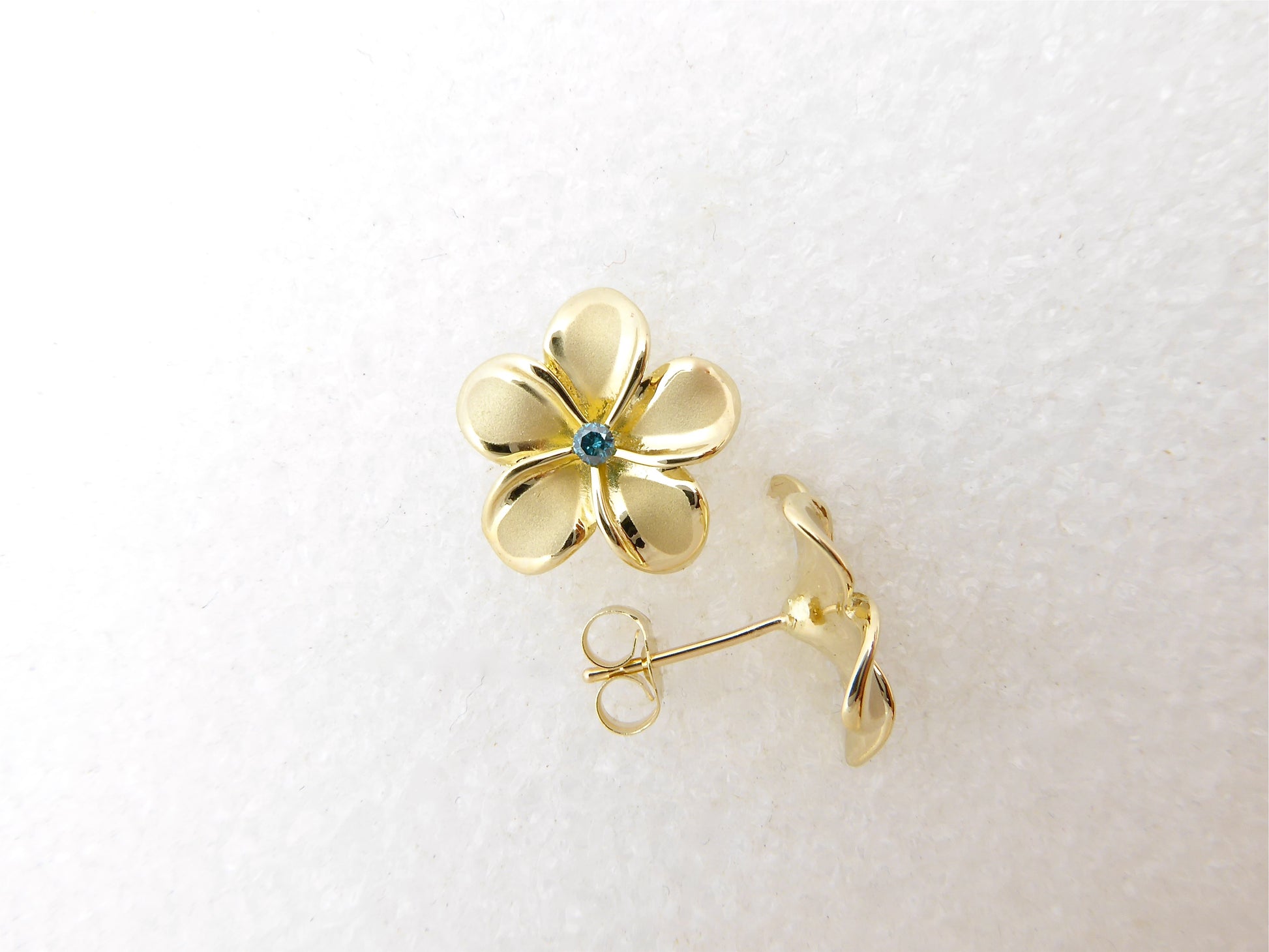 Plumeria w/ 6 pt. Blue Diamond Earring #3 image 0