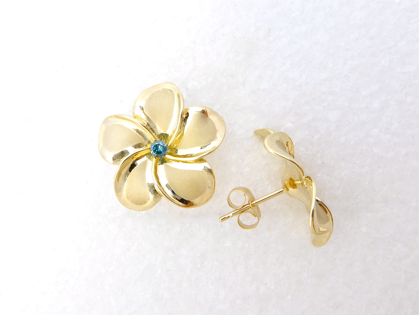Plumeria w/ 6 pt. Blue Diamond Earring #4 image 0