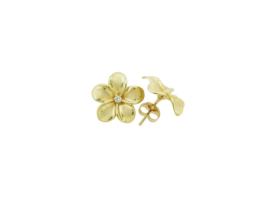 14K Plumeria w/ 6pt Diamond Earring #3 — Hawaiian jewelry from Ashley's Gift Shop