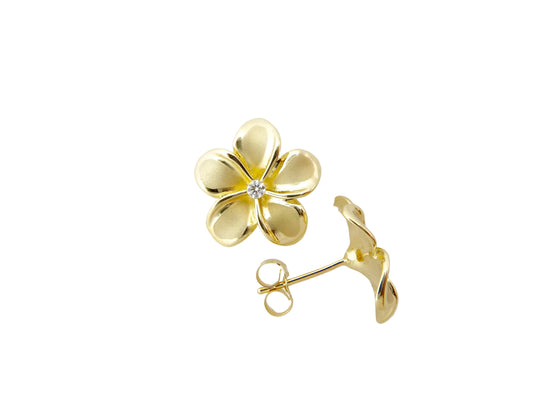 14K Plumeria w/ 6pt Diamond Earring #4 — Hawaiian jewelry from Ashley's Gift Shop
