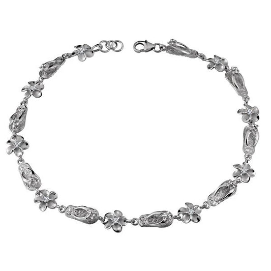Pumeria CZ Slipper Rhodium Anklet - 8mm — 925 Sterling Silver Hawaiian jewelry from Ashley's Gift Shop