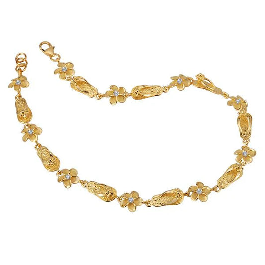 Pumeria CZ Slipper YG Plated Anklet - 8mm — 925 Sterling Silver Hawaiian jewelry from Ashley's Gift Shop