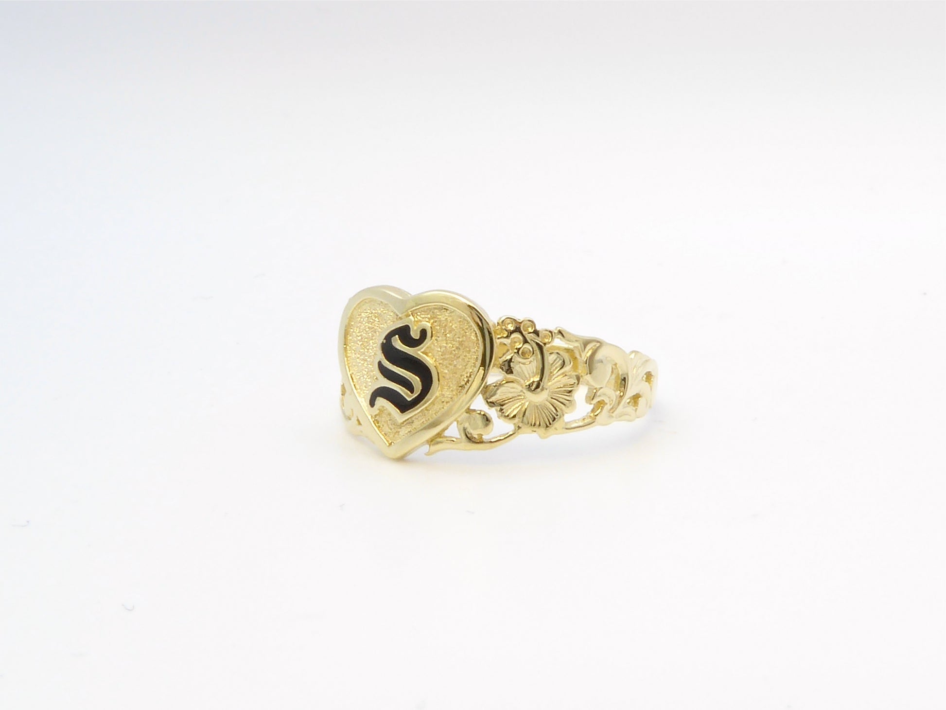 Raised Enamel Heart Ring w/ Initial Engraving image 0