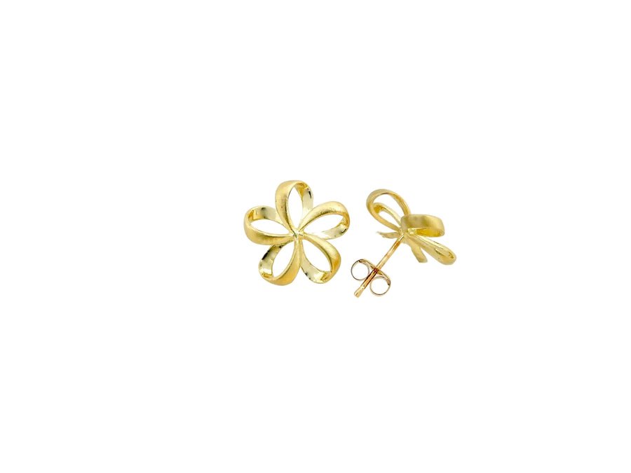 Hawaiian 14K Gold medium 14K gold Ribbon Plumeria earring featuring delicate floral design and elegant craftsmanship.