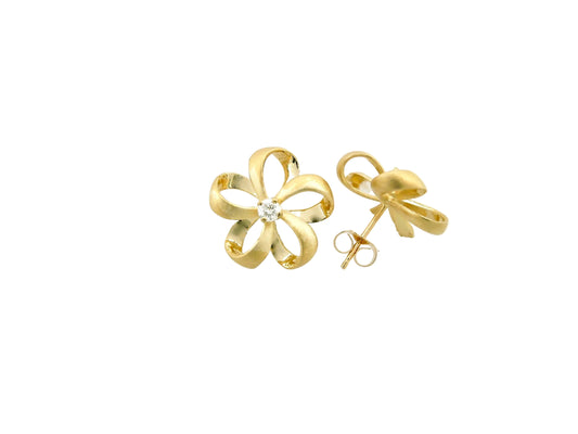 14K Ribbon Plumeria w/ 10 pt Diamond Earring - Large — Hawaiian jewelry from Ashley's Gift Shop