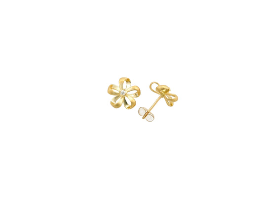 14K Ribbon Plumeria w/ 4 pt Diamond Earring - Small — Hawaiian jewelry from Ashley's Gift Shop