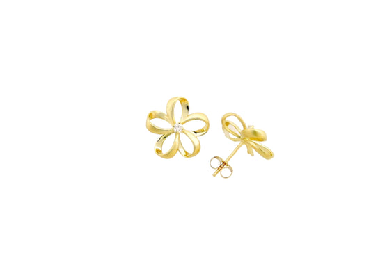 14K Ribbon Plumeria w/ 6 pt Diamond Earring - Medium — Hawaiian jewelry from Ashley's Gift Shop