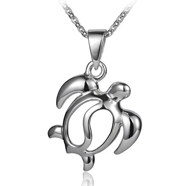 Hawaiian 925 Sterling Silver right Honu pendant in 925 sterling silver featuring a turtle design.