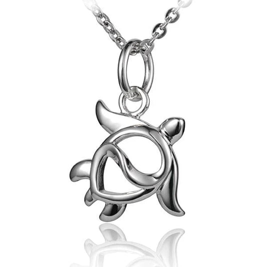 Right Honu with Twist Back pendant, a silver necklace featuring a detailed turtle charm with a twist-back clasp.