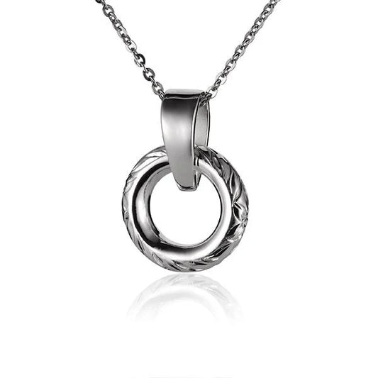 Silver round circle engraved pendant in small size from Ashley's Gift Shop, featuring a smooth polished surface.
