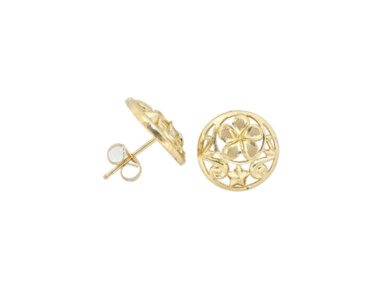 14K Round Plumeria Earring - Small — Hawaiian jewelry from Ashley's Gift Shop
