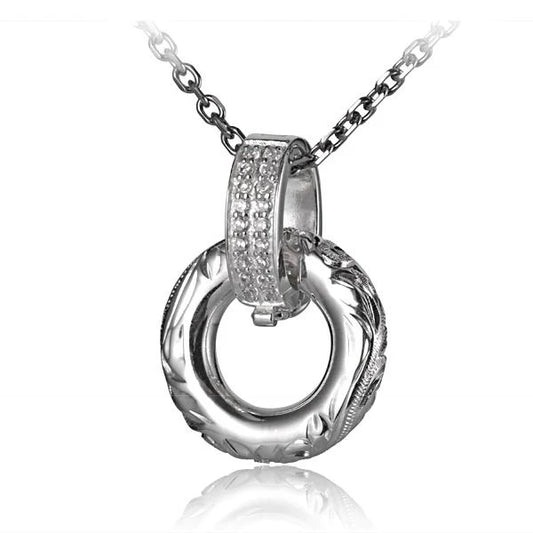 Round SCR Circle CZ Bell Pendant featuring sparkling cubic zirconia, crafted by Ashley's Gift Shop.