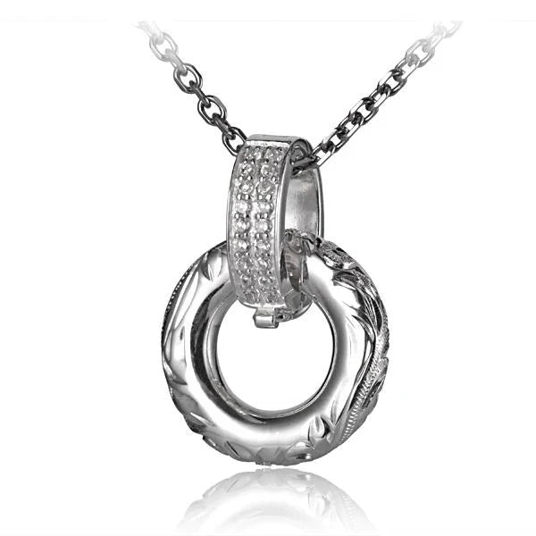Hawaiian 925 Sterling Silver round sterling silver SCR Circle CZ Bell Pendant featuring sparkling cubic zirconia accents.