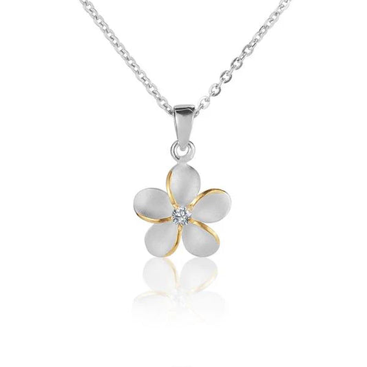 S/Blasted Plumeria CZ 2T pendant in 12mm with detailed design, crafted by Ashley's Gift Shop.