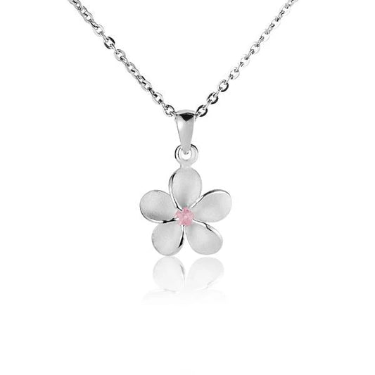 Pink CZ pendant with plumeria design, 12mm size, featuring a blasted finish, ideal for jewelry making or accessorizing.