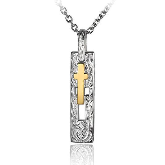 Gold SCR Hollow Cross and YG Cross Pendant featuring intricate designs, displayed on a chain with detailed craftsmanship.
