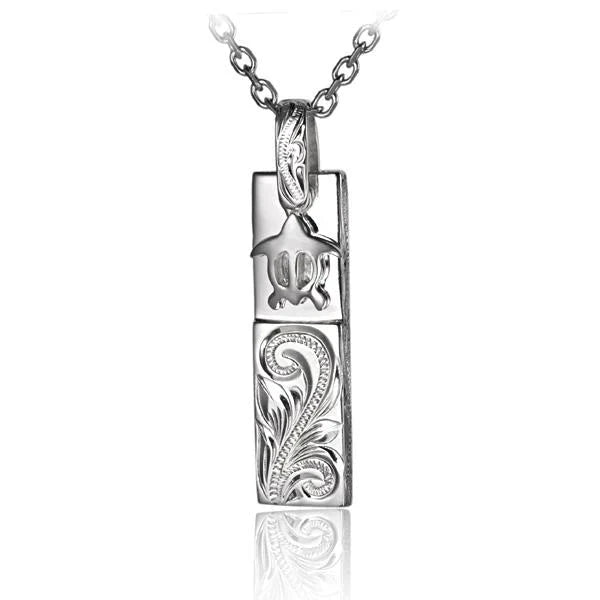 Hawaiian 925 Sterling Silver scroll Bar with Honu turtle pendant, featuring detailed ocean-inspired design.