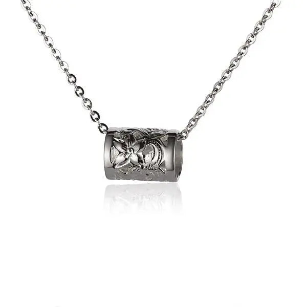 Hawaiian 925 Sterling Silver scroll Barrel Pendant with intricate engraved design.