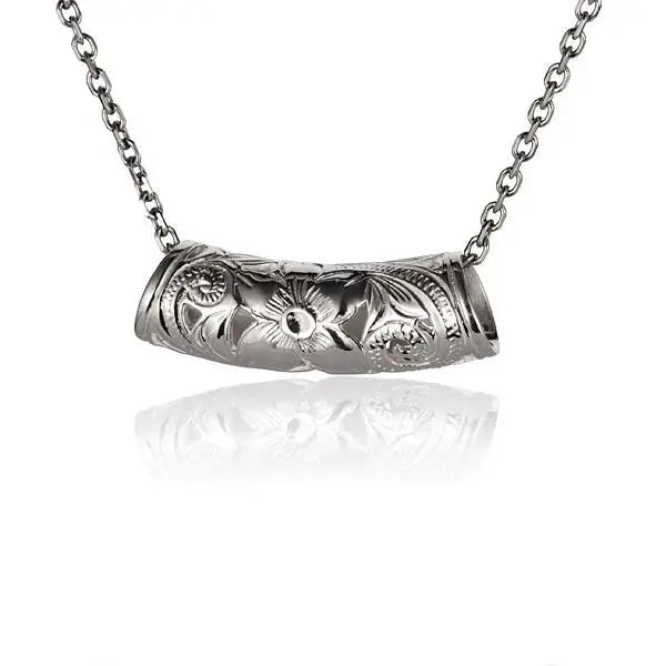 Hawaiian 925 Sterling Silver scroll-shaped pendant, large size, elegant jewelry piece with intricate design.