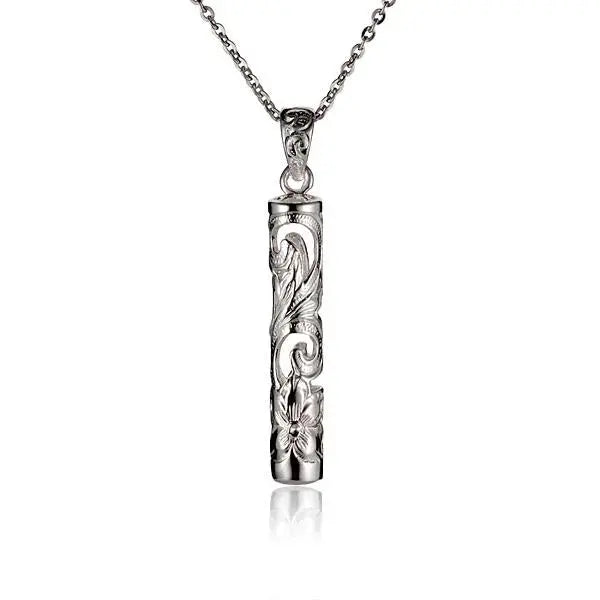 Hawaiian 925 Sterling Silver scroll C/O Tube Pendant in small size with intricate scroll design.