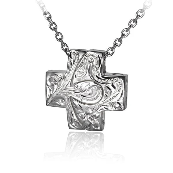 Hawaiian 925 Sterling Silver scroll Cross Pair Pendant with intricate scroll design.