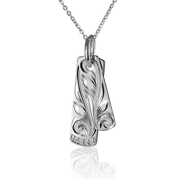 Hawaiian 925 Sterling Silver scroll +CZ Scroll Plate Pendant with intricate scroll design and sparkling cubic zirconia.