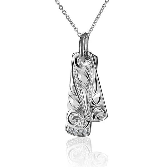 Elegant silver scroll plate pendant with cubic zirconia accents, featuring intricate scroll design for stylish jewelry.