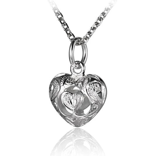 3D Scroll Heart Pendant by Ashley's Gift Shop, featuring intricate scroll design and polished metallic finish.