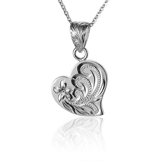 Scroll heart pendant with bell charm, crafted with intricate metalwork, featuring a romantic heart shape and small hanging bell.