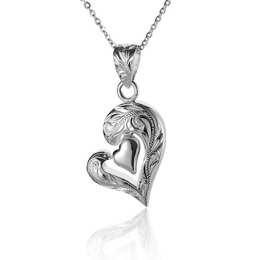 Scroll open heart and heart pendant necklace by Ashley's Gift Shop, featuring intricate metalwork and a delicate design.