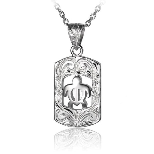 Scroll Plate Honu Inside Pendant from Ashley's Gift Shop featuring a detailed turtle design on a decorative scroll plate.