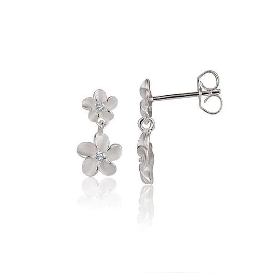 Sterling silver Plumeria CZ bead earring with 6/8mm beads, showcasing a delicate floral design in a close-up image.