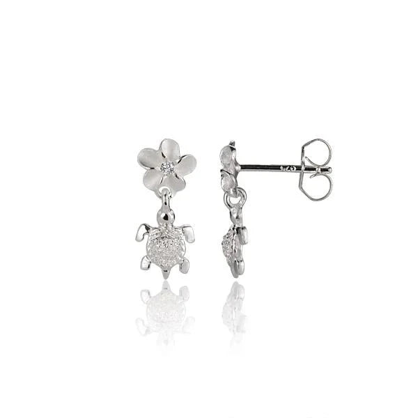 Hawaiian 925 Sterling Silver plumeria Turtle Earring with a 6mm design, featuring a detailed turtle shape in shining 925.