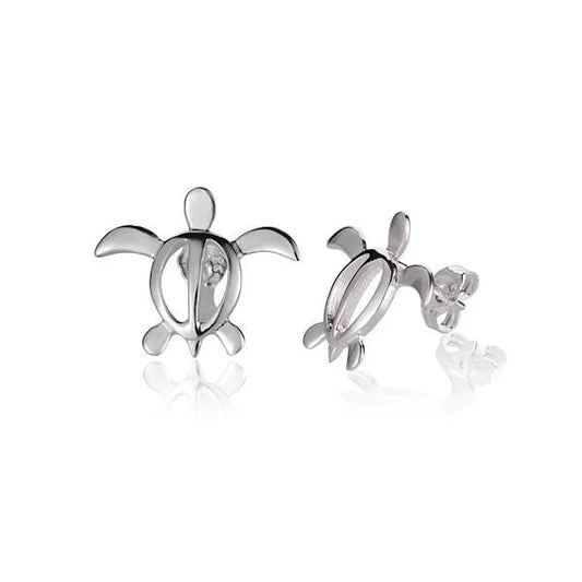 Sterling silver Honu stud earring featuring a turtle design, crafted from 925 silver, ideal for casual or elegant wear