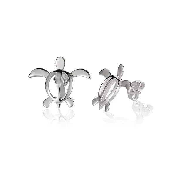 Hawaiian 925 Sterling Silver honu (turtle) stud earring, featuring a detailed turtle design on a silver backing.