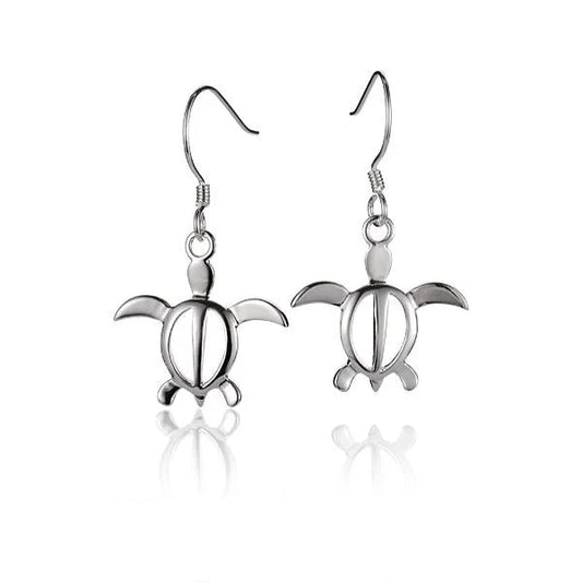 Sterling silver Honu hook earring featuring a turtle design, crafted from 925 silver, perfect for ocean-inspired jewelry styles.